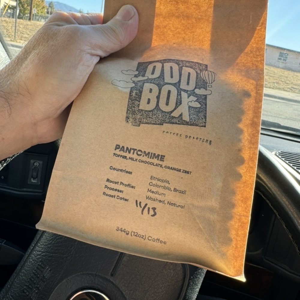 Odd Box Coffee Roasters - Pantomine roasted two days ago. - Coffee Roasteries Near Me - Santa Fe, New Mexico Odd Box Coffee Roasters - Pantomine roasted two days ago. - Coffee Roasteries Near Me - Santa Fe, New Mexico
