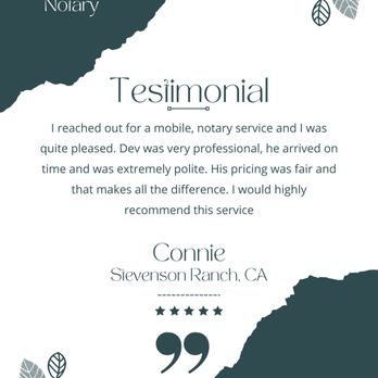 Dev Mobile Notary - Mobile Notary Public in Santa Clarita Reviewed by Connie - Notaries Near Me