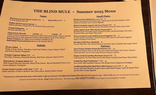 Menu photo 5 The Blind Mule Brevard, NC