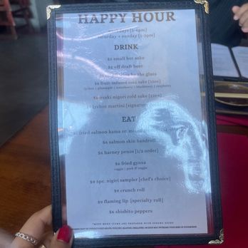 Harney Oceanside - happy hour menu. we went in for the weekend happy hour 1-3pm - Sushi Bars Near Me - Oceanside, California