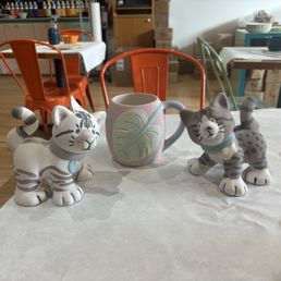 This is what my Mom and I painted. Hers is the mug and mine are the two cats!