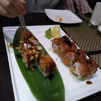 Red Lotus - Spicy girl roll on the right and the Magic roll on the left. Both Delicious! - Asian Fusion Near Me - Shelton, Connecticut Red Lotus - Spicy girl roll on the right and the Magic roll on the left. Both Delicious! - Asian Fusion Near Me - Shelton, Connecticut