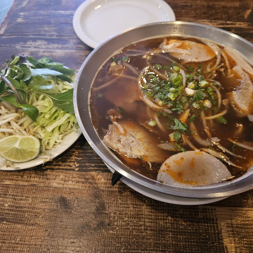 Bun Bo Hue (Spicy Lemongrass Noodle Soup with Beef, Pork and Cha Lua)