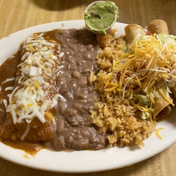 Papa Nachos - J- substituted the taco for an enchilada, two taquitos, rice, and beans - Mexican Near Me - Albuquerque, New Mexico