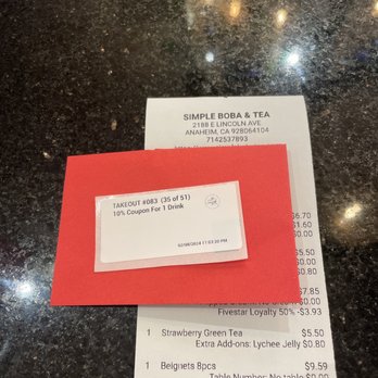 Simple Boba & Tea - I got a red envelope with a purchase over $25. - Bubble Tea Near Me - Anaheim, California Simple Boba & Tea - I got a red envelope with a purchase over $25. - Bubble Tea Near Me - Anaheim, California