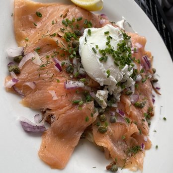 Red House Cafe - smoked salmon on potato pancake with poached egg (+2) - Breakfast & Brunch Near Me - Pacific Grove, California Red House Cafe - smoked salmon on potato pancake with poached egg (+2) - Breakfast & Brunch Near Me - Pacific Grove, California