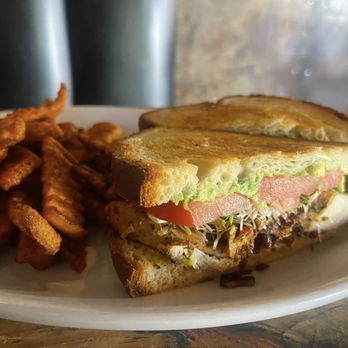 Perfect Pear Bistro - Chicken Club (GF bread/no cheese) w/ Sweet Potato Fries - New American Near Me - Tempe, Arizona Perfect Pear Bistro - Chicken Club (GF bread/no cheese) w/ Sweet Potato Fries - New American Near Me - Tempe, Arizona