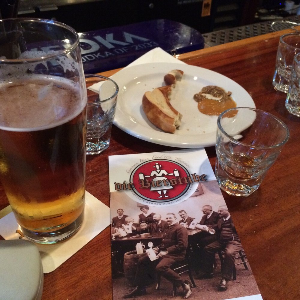 Die BierStube - Traditional pretzel with two kinds of mustard, salt, a beer, and a few 3 dollar mystery shots. - German Near Me - Seattle, Washington Die BierStube - Traditional pretzel with two kinds of mustard, salt, a beer, and a few 3 dollar mystery shots. - German Near Me - Seattle, Washington