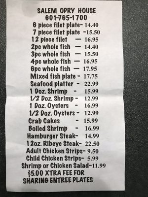 Menu photo 2 Salem Opry House Collins, MS