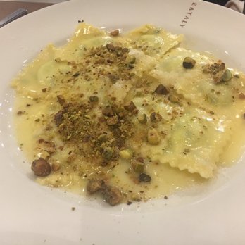 Eataly Boston - Lemon sauce ravioli filled with split pea, spinach, and ricotta- topped with pistachios - Pizza Near Me - Boston, Massachusetts Eataly Boston - Lemon sauce ravioli filled with split pea, spinach, and ricotta- topped with pistachios - Pizza Near Me - Boston, Massachusetts