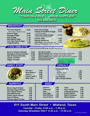 Menu photo 1 Main Street Diner Midland, TX Menu photo 1 Main Street Diner Midland, TX