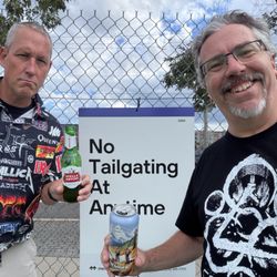Sports Illustrated Stadium - Lots of tailgating happening, don't believe the sign!
