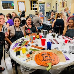 Ivy's Wood Creations - Friends getting together to paint Halloween Yard Art at the Roseville Moose Lodge