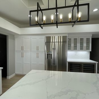 Modern Creations - Kitchen - more pantry cabinets; double wine fridges, cool chandelier - General Contractors Near Me Modern Creations - Kitchen - more pantry cabinets; double wine fridges, cool chandelier - General Contractors Near Me