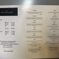 Bar Pataruukki - Ruokalista