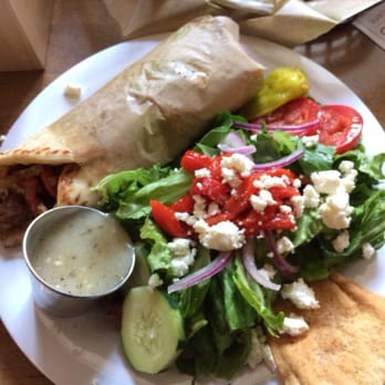 Taziki's Mediterranean Cafe - Athens - Lamb and Skordalia Gyro with a side Greek salad - Mediterranean Near Me - Athens, Georgia
