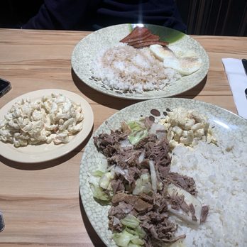 Aloha Specialties - Kalua pork and cabbage and spam snd eggs over rice with a side of macaroni salad. - Hawaiian Near Me - Las Vegas, Nevada Aloha Specialties - Kalua pork and cabbage and spam snd eggs over rice with a side of macaroni salad. - Hawaiian Near Me - Las Vegas, Nevada