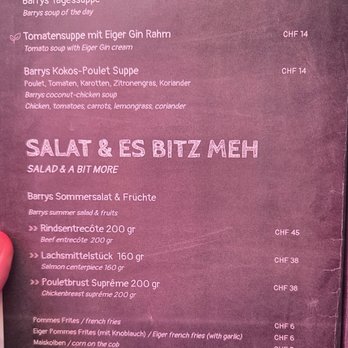 Barry's - Menu - International Near Me - Grindelwald, BE Barry's - Menu - International Near Me - Grindelwald, BE