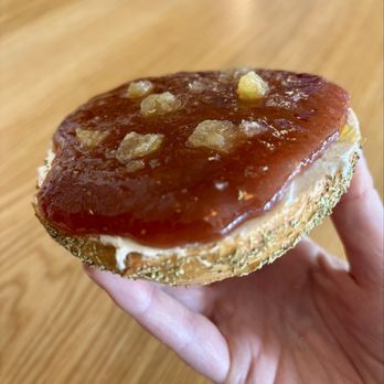 Odell's Bagel - Rosemary bagel with rhubarb marmalade and ginger - Bagels Near Me - Denver, Colorado
