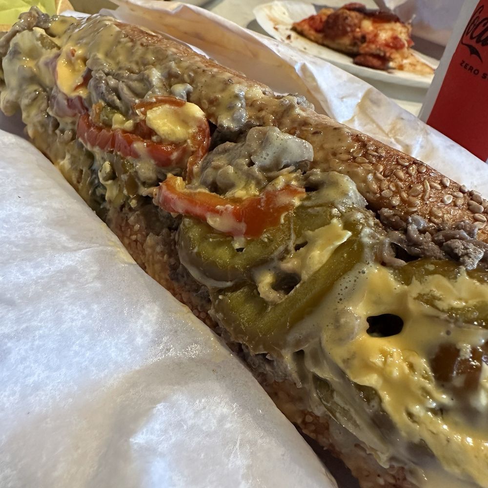 Angelo’s Pizzeria - Giant cheesesteak-- get it with whiz, mayo, and hot peppers for a good time. - Cheesesteaks Near Me - Philadelphia, Pennsylvania