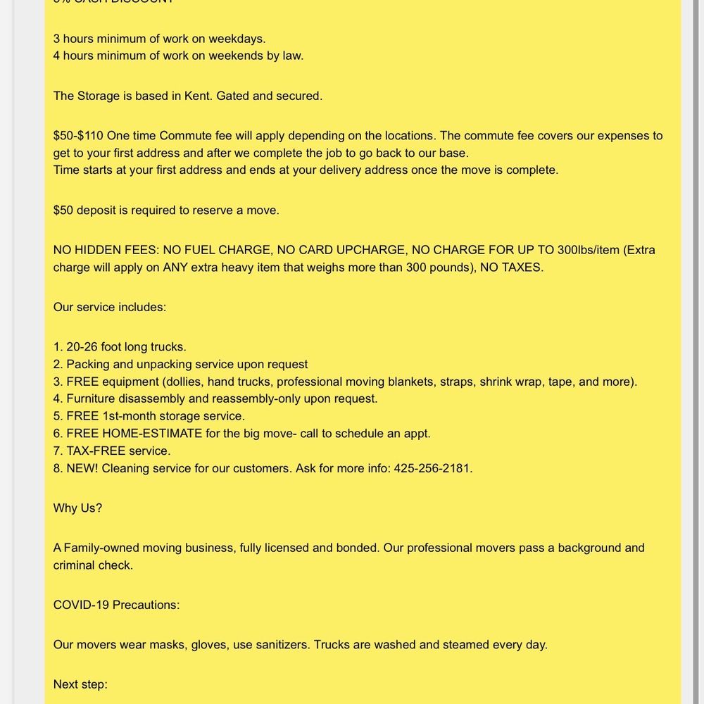 Move For Less - Message stating that they are available 24/7 via call or text - Self Storage Near Me - Bellevue, Washington