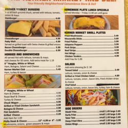 Korner Market - Lunch/dinner menu - Sept 2018