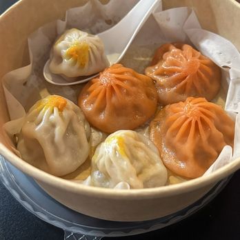 Dumpling District - Mala Soup Dumplings 6 (Spicy Pork) Crab Meat and Pork Soup Dumplings6 - Dim Sum Near Me - Arlington, Virginia