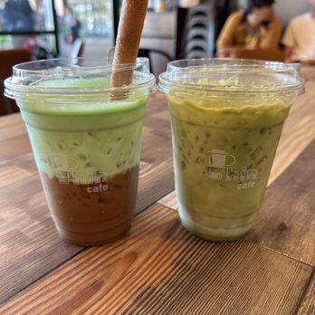 Phin Cafe - Pandan Coffee left and Banana Matcha Latte on the right - Bubble Tea Near Me - San Jose, California