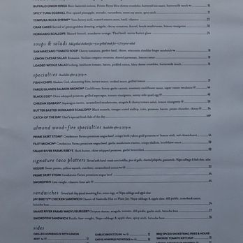 Shorebird - Full dinner menu posted near the entranceway - New American Near Me - San Diego, California