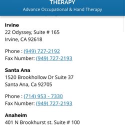 Seven To 7 Physical & Hand Therapy - List of offices on their website. I called the number under Anaheim.