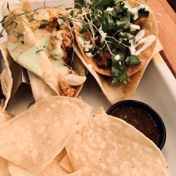 Pancho & Lefty's Cantina - Hot chicken taco (left) and cheeseburger taco (right)