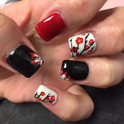 Legends Hair & Nail Salon - Red cherry blossom nails