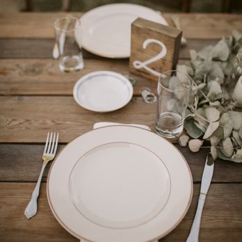 Oakway Catering - Table settings by Oakway Catering arranged on the day of our wedding. Photo by Julia Green Photography - Caterers Near Me
