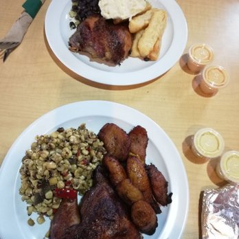 Inka Chicken - 1/4 chicken, plantains, corn, yucca fries, black beans + rice - Peruvian Near Me - Austin, Texas Inka Chicken - 1/4 chicken, plantains, corn, yucca fries, black beans + rice - Peruvian Near Me - Austin, Texas