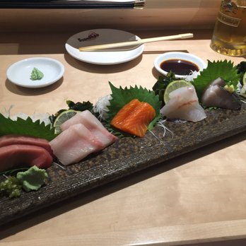 Sushi Hiro - 2nds course. From left to right. O-toro, yellowtail, King trout, snapper, mackerel, sorry forgot the last one. - Japanese Near Me - Las Vegas, Nevada