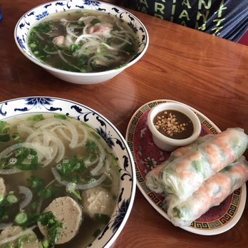 Pho Bac - Medium order of pho (one with steak, one with meatballs and tendon) and summer rolls. Fantastic!!! - Vietnamese Near Me - Chamblee, Georgia Pho Bac - Medium order of pho (one with steak, one with meatballs and tendon) and summer rolls. Fantastic!!! - Vietnamese Near Me - Chamblee, Georgia