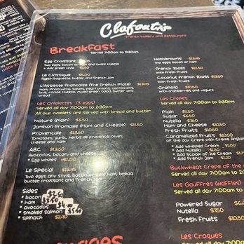 Clafoutis - The menu...breakfast, lunch, or coffee with friends. Give this place a try in Santa Fe! - French Near Me - Santa Fe, New Mexico