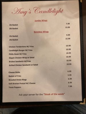 Menu photo 1 Amy's Candlelight New Martinsville, WV Menu photo 1 Amy's Candlelight New Martinsville, WV