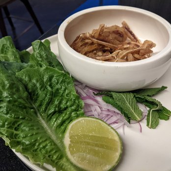 Estuary - Crispy Pig Ears Nuoc Cham, Bibb Lettuce, Red Onion, & Herb Bouquet - Seafood Near Me - Washington, DC, District of Columbia Estuary - Crispy Pig Ears Nuoc Cham, Bibb Lettuce, Red Onion, & Herb Bouquet - Seafood Near Me - Washington, DC, District of Columbia