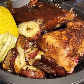 Three Broomsticks - Chicken and ribs platter with corn and roasted potatoes. $19.99 - British Near Me - Orlando, Florida Three Broomsticks - Chicken and ribs platter with corn and roasted potatoes. $19.99 - British Near Me - Orlando, Florida