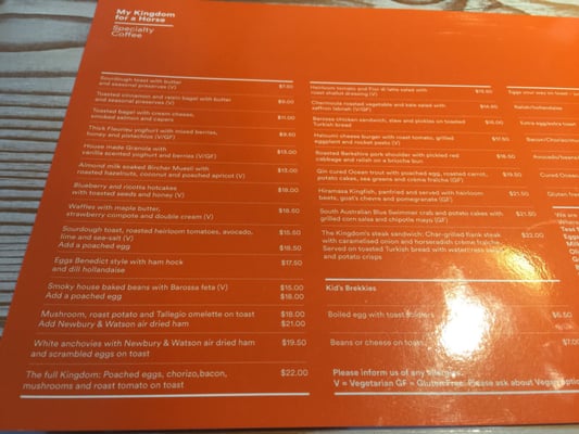 Menu photo 3 My Kingdom for a Horse Adelaide, SA Menu photo 3 My Kingdom for a Horse Adelaide, SA
