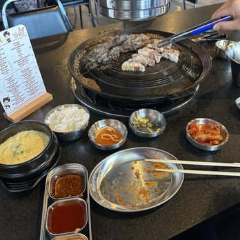 Honey Pig Korean BBQ - Banchan, steamed egg, pork belly, brisket - Korean Near Me - Fredericksburg, Virginia