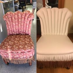 California Upholstering - Before/After, vintage sitting chair, now more practical sitting chair