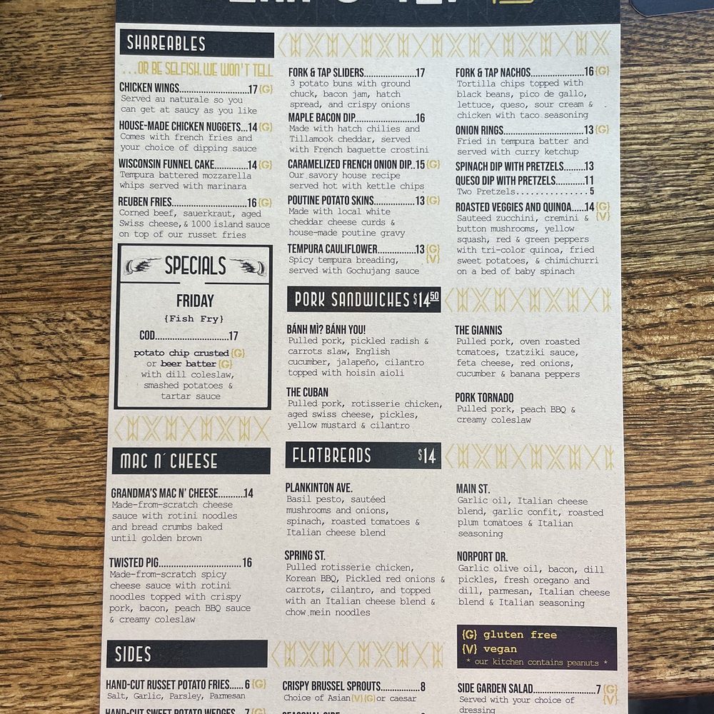 Fork & Tap - Menu - Sandwiches Near Me - Port Washington, Wisconsin