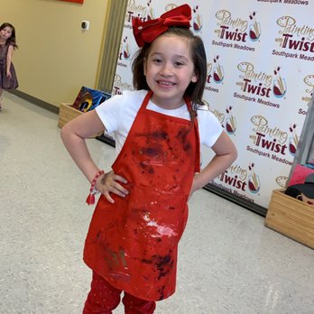 Painting With A Twist - The kids get little aprons to protect them from paint - Paint & Sip Near Me - Austin, Texas