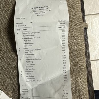 EZ Burger & Grill - The bill of bad experience - Burgers Near Me - Upland, California