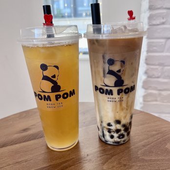 Pom Pom - Lychee Tea and Black Sugar Coffee Latte with Boba - Bubble Tea Near Me - Skokie, Illinois