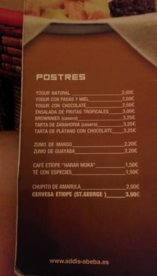 Menu photo 1 Addis Abeba Barcelona, B Menu photo 1 Addis Abeba Barcelona, B