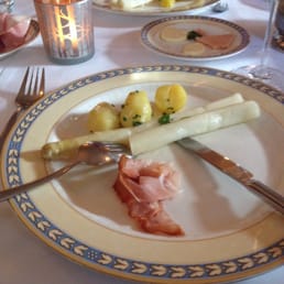 Asparagus and potatoes with ham.