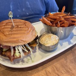 Cactus Club Cafe- Banks Road - Bacon cheeseburger and fries